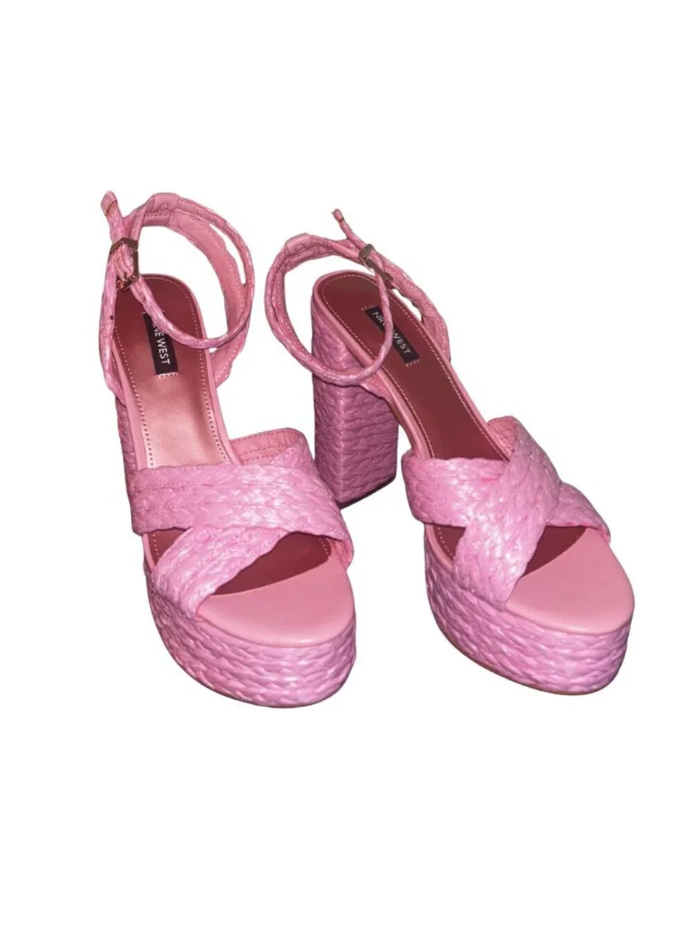 249. Nine West Hadyn Pink Raffia Platform Sandals – Size 9.5 - New w/ Tag